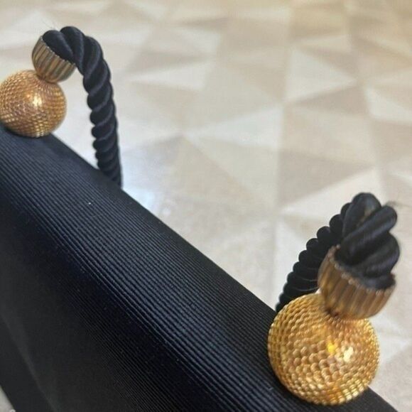 Women Evening Bag Black Gold Finish Design and Rope Straps Inside Flap Pocket - Picture 9 of 16